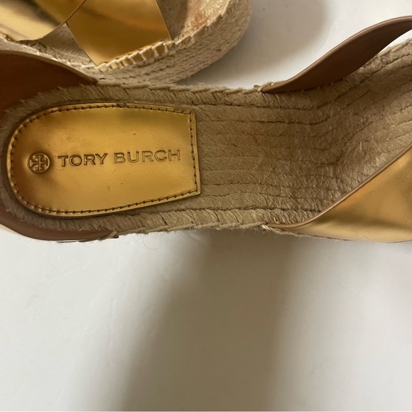 TORY BURCH Matte Metallic Gold Selby Wedge Platform Espadrille Sandals S… - Picture 12 of 15